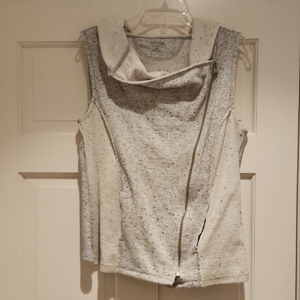 CALVIN KLEIN Performance Gray knit Sleeveless Vest With Hood Diagonal Zipper